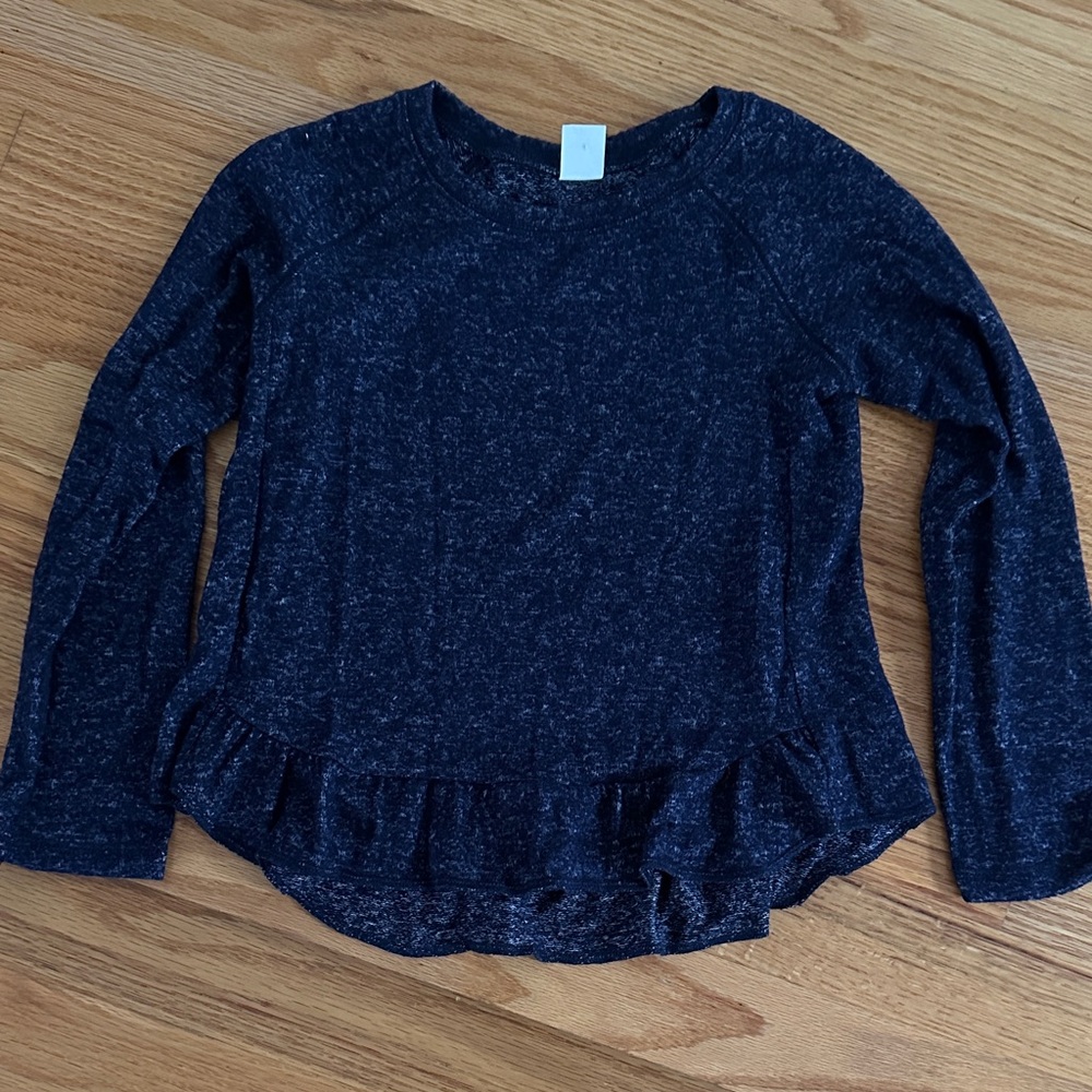 GAP Navy Blue Long Sleeve Ruffle Hem Top Size 5.